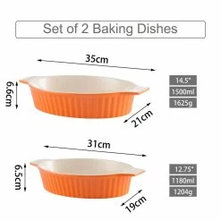 2-Piece Orange Oval Porcelain Bakeware Set 12.75 in. and 14.5 in. Baking Pans by MALACASA -Cheap Bakeware Store orange malacasa bakeware sets bake bake 035 b 1f 1000