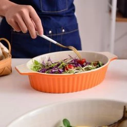 2-Piece Orange Oval Porcelain Bakeware Set 12.75 in. and 14.5 in. Baking Pans by MALACASA -Cheap Bakeware Store orange malacasa bakeware sets bake bake 035 b 44 1000