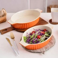 2-Piece Orange Oval Porcelain Bakeware Set 12.75 in. and 14.5 in. Baking Pans by MALACASA -Cheap Bakeware Store orange malacasa bakeware sets bake bake 035 b 4f 1000