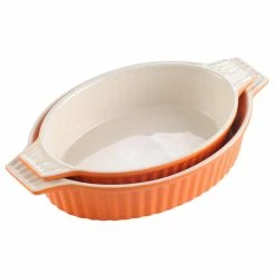 2-Piece Orange Oval Porcelain Bakeware Set 12.75 in. and 14.5 in. Baking Pans by MALACASA