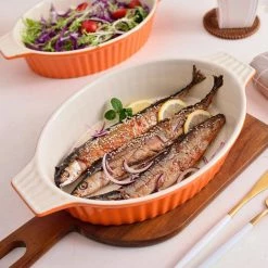 2-Piece Orange Oval Porcelain Bakeware Set 12.75 in. and 14.5 in. Baking Pans by MALACASA -Cheap Bakeware Store orange malacasa bakeware sets bake bake 035 b 76 1000