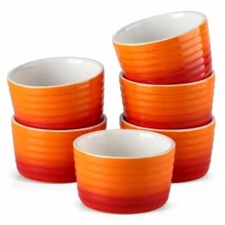 4 in. Gradient Orange Porcelain Ramekins Dishes (Set of 6) by MALACASA