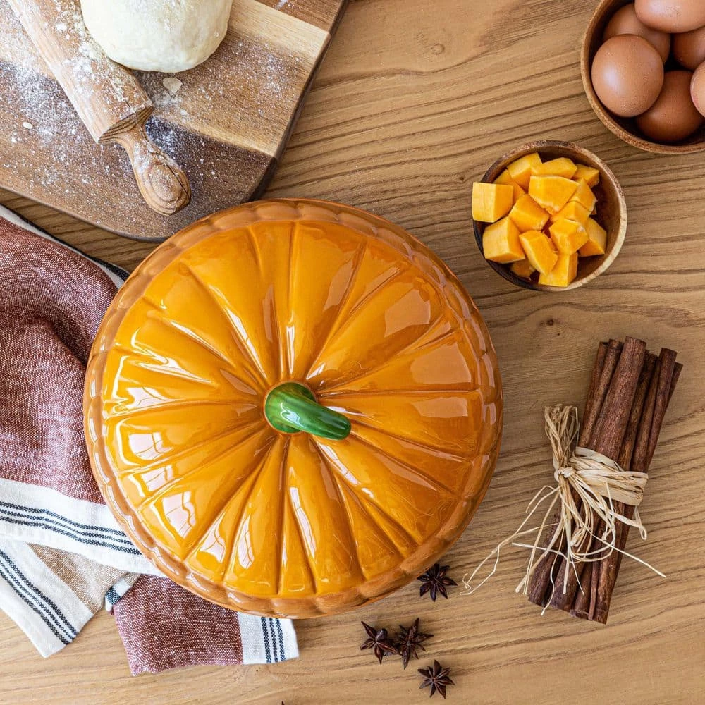 50 oz. Round Stoneware Pie Keeper with Pumpkin Lid by Over and Back 5 50 oz. Round Stoneware Pie Keeper with Pumpkin Lid by Over and Back - Image 5