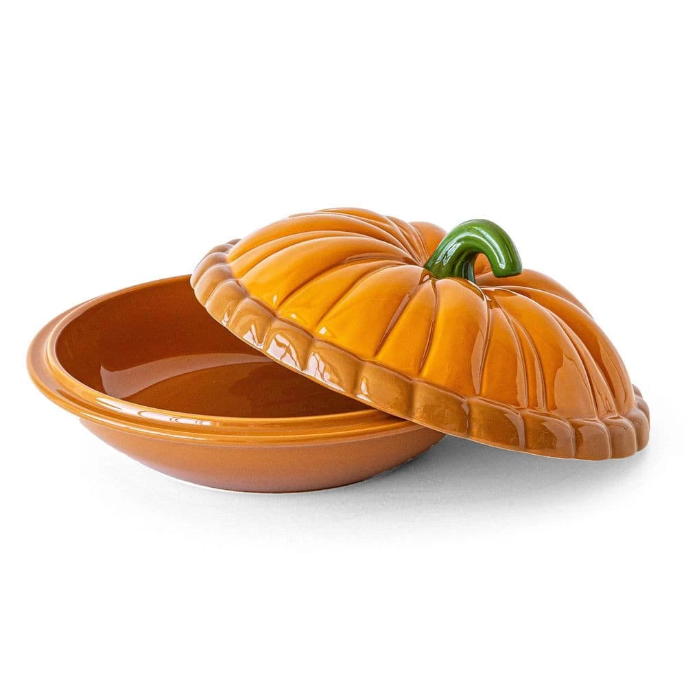 50 oz. Round Stoneware Pie Keeper with Pumpkin Lid by Over and Back 2 50 oz. Round Stoneware Pie Keeper with Pumpkin Lid by Over and Back - Image 2