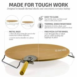 Ceramic Pizza Stone, 13 Thermal Shock Resistance Multi-Purpose Rack/Handle Free Pizza Cutter Wheel by OVENTE 12 Ceramic Pizza Stone, 13 Thermal Shock Resistance Multi-Purpose Rack/Handle Free Pizza Cutter Wheel by OVENTE -Cheap Bakeware Store ovente pizza accessories bw10132 4f 1000