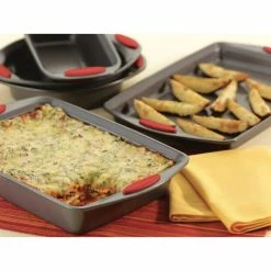 5-Piece Set Yum-o! Nonstick Oven Lovin' Bakeware Set, Gray with Red Handles by Rachael Ray -Cheap Bakeware Store red and gray rachael ray bakeware sets 47020 31 1000