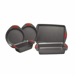 5-Piece Set Yum-o! Nonstick Oven Lovin' Bakeware Set, Gray with Red Handles by Rachael Ray