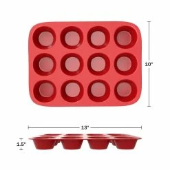 12-Piece Red Silicone Muffin Pan (Set of 2) by Chef Buddy -Cheap Bakeware Store red chef buddy cupcake pans muffin pans sh bund179 1f 1000
