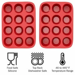 12-Piece Red Silicone Muffin Pan (Set of 2) by Chef Buddy -Cheap Bakeware Store red chef buddy cupcake pans muffin pans sh bund179 44 1000