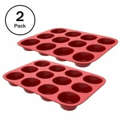 12-Piece Red Silicone Muffin Pan (Set of 2) by Chef Buddy
