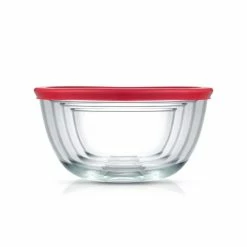 Joyful by Joyjolt Red 4-Glass Mixing Bowls Set With Airtight Lids