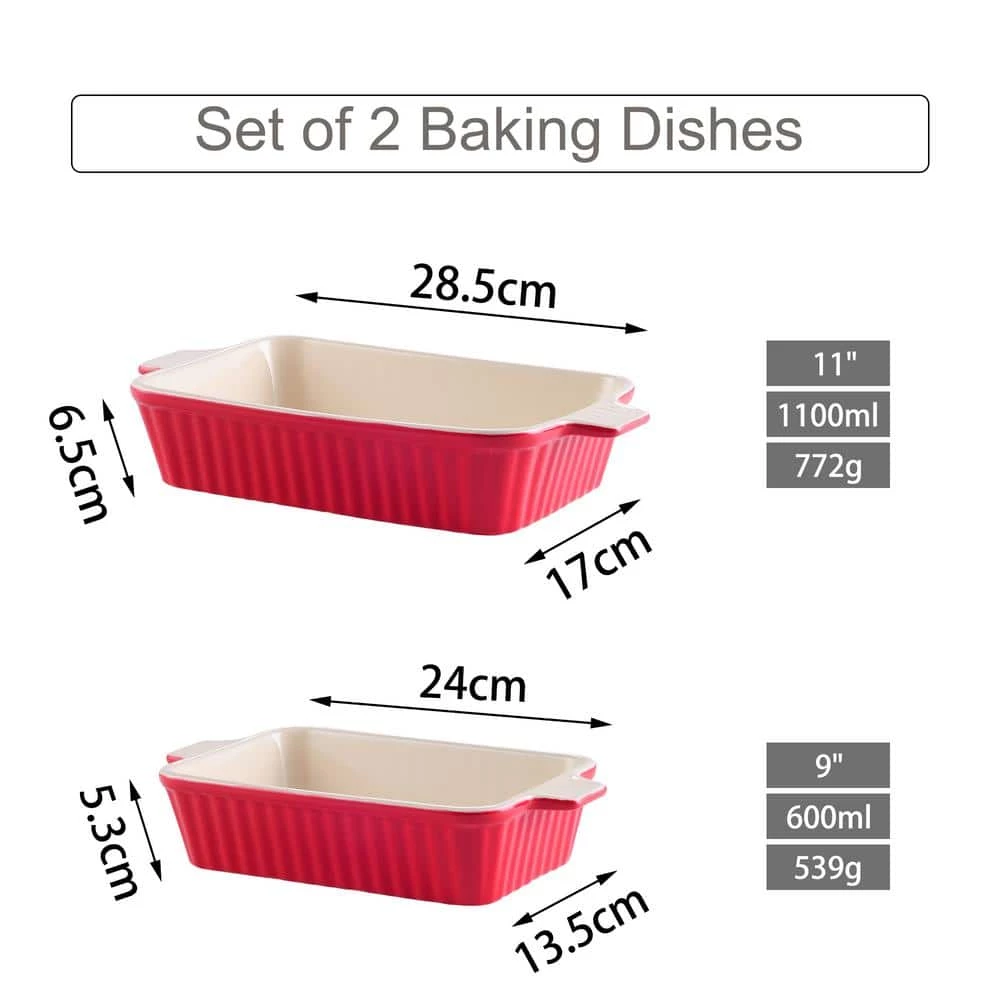 2-Piece Red Rectangle Porcelain Bakeware Set 9 in. and 11 in. Baking Dishes by MALACASA 3 2-Piece Red Rectangle Porcelain Bakeware Set 9 in. and 11 in. Baking Dishes by MALACASA - Image 3