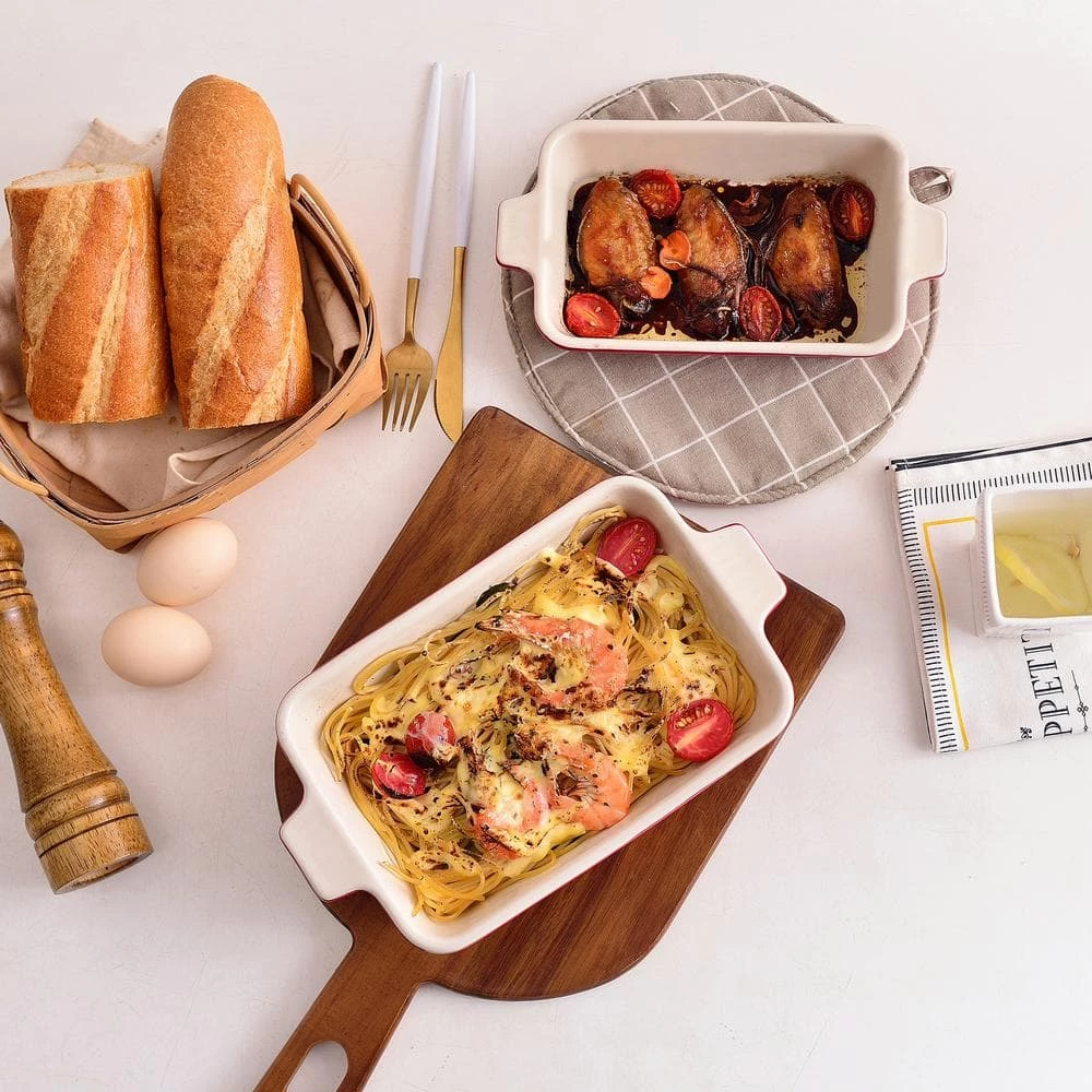 2-Piece Red Rectangle Porcelain Bakeware Set 9 in. and 11 in. Baking Dishes by MALACASA 6 2-Piece Red Rectangle Porcelain Bakeware Set 9 in. and 11 in. Baking Dishes by MALACASA - Image 6