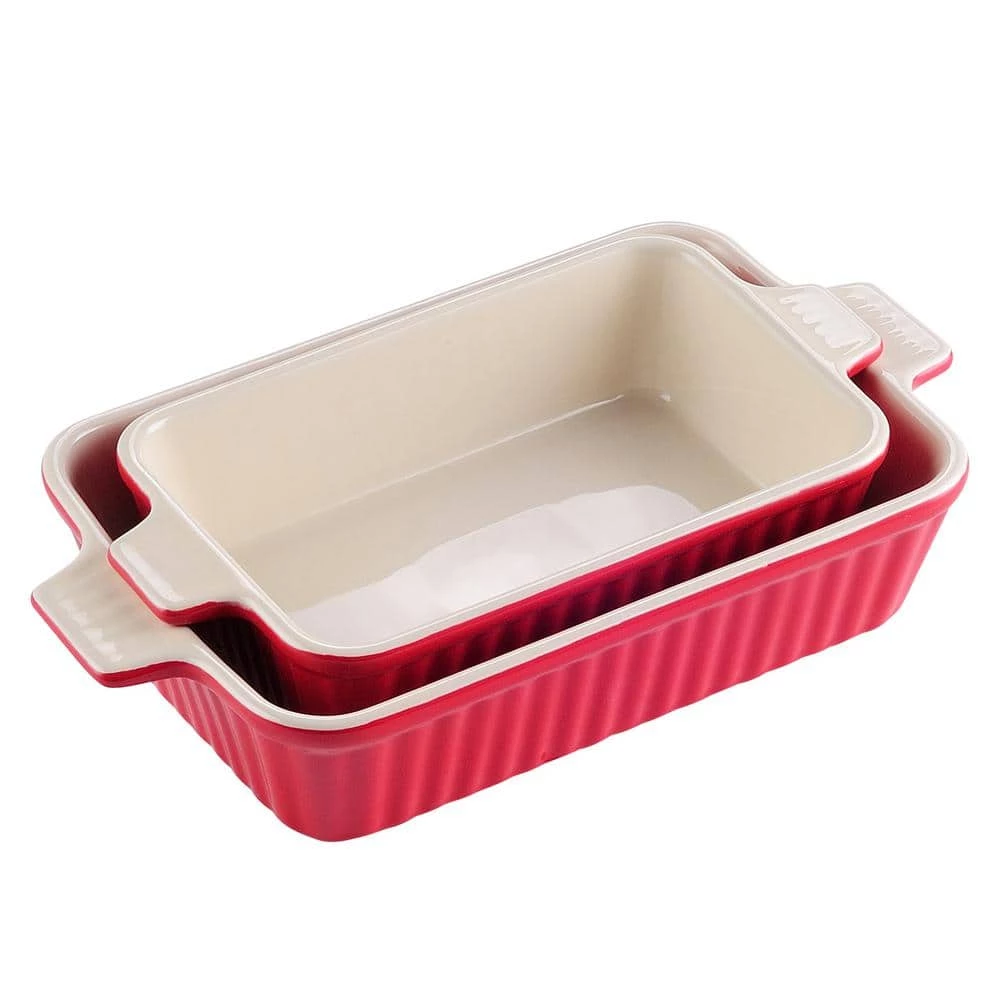 2-Piece Red Rectangle Porcelain Bakeware Set 9 in. and 11 in. Baking Dishes by MALACASA 1 2-Piece Red Rectangle Porcelain Bakeware Set 9 in. and 11 in. Baking Dishes by MALACASA