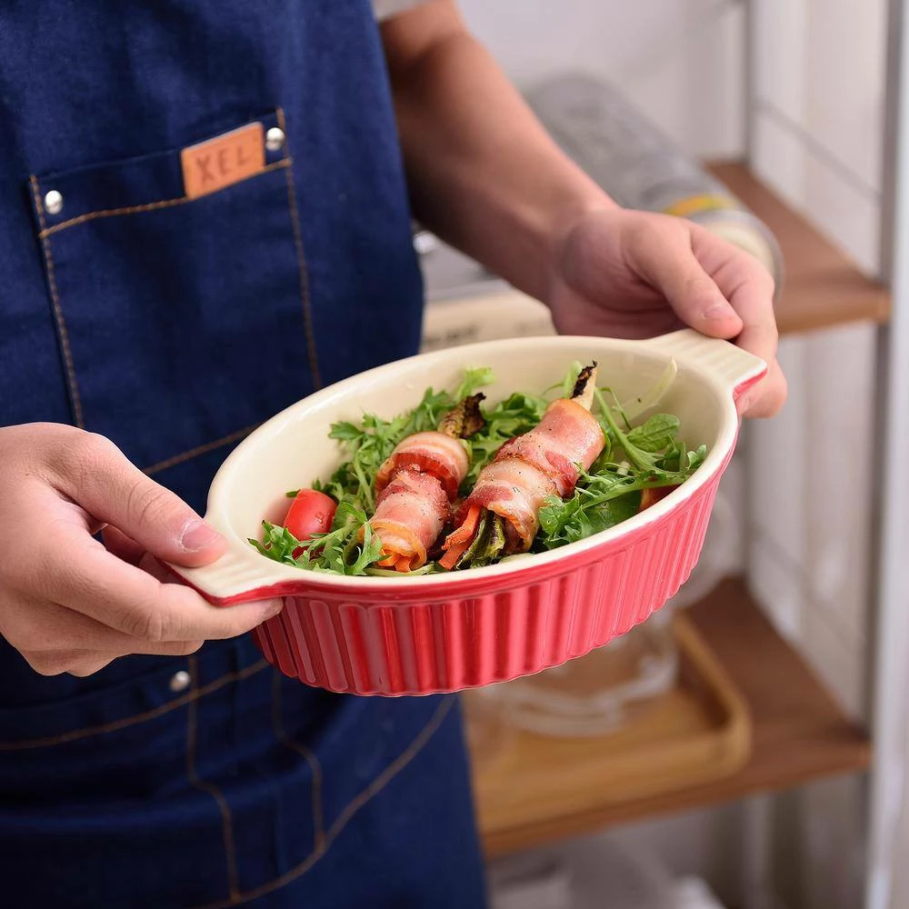 2-Piece Red Oval Porcelain Bakeware Set 9.5 in. and 11.25 in. Baking Dish Pans by MALACASA 8 2-Piece Red Oval Porcelain Bakeware Set 9.5 in. and 11.25 in. Baking Dish Pans by MALACASA - Image 8