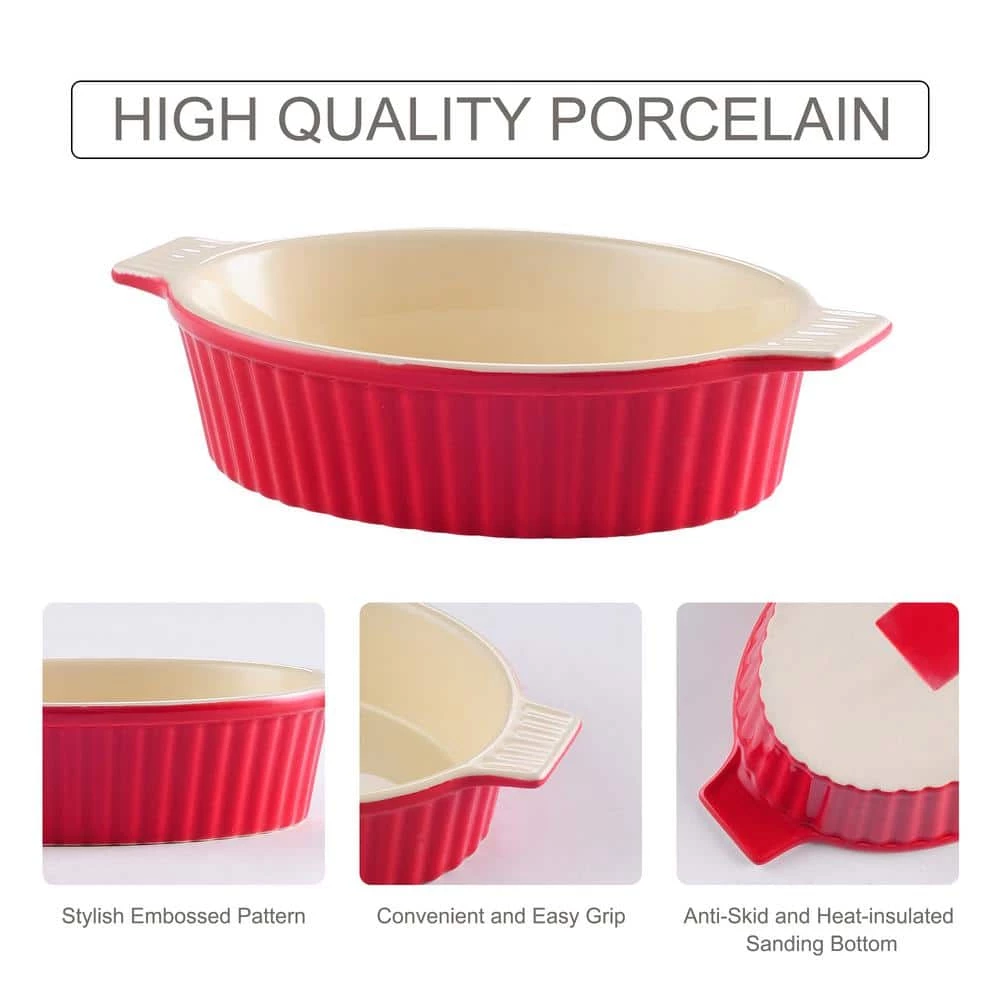 2-Piece Red Oval Porcelain Bakeware Set 9.5 in. and 11.25 in. Baking Dish Pans by MALACASA 3 2-Piece Red Oval Porcelain Bakeware Set 9.5 in. and 11.25 in. Baking Dish Pans by MALACASA - Image 3