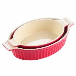 2-Piece Red Oval Porcelain Bakeware Set 9.5 in. and 11.25 in. Baking Dish Pans by MALACASA