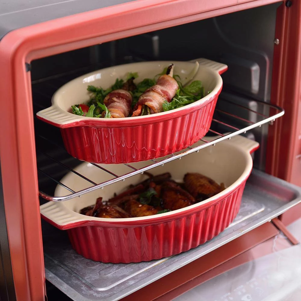 2-Piece Red Oval Porcelain Bakeware Set 9.5 in. and 11.25 in. Baking Dish Pans by MALACASA 7 2-Piece Red Oval Porcelain Bakeware Set 9.5 in. and 11.25 in. Baking Dish Pans by MALACASA - Image 7