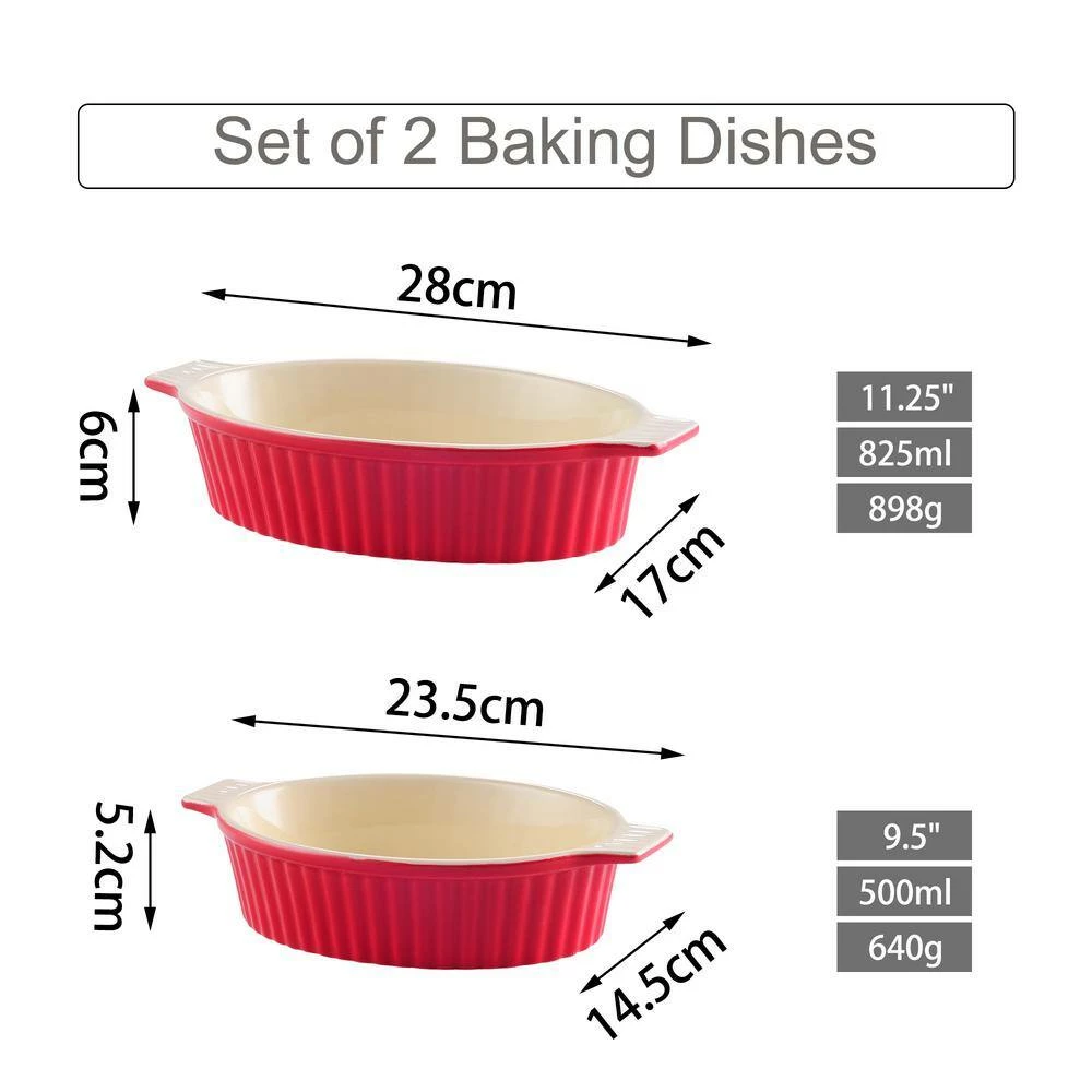 2-Piece Red Oval Porcelain Bakeware Set 9.5 in. and 11.25 in. Baking Dish Pans by MALACASA 2 2-Piece Red Oval Porcelain Bakeware Set 9.5 in. and 11.25 in. Baking Dish Pans by MALACASA - Image 2