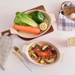 2-Piece Red Oval Porcelain Bakeware Set 12.75 in. and 14.5 in. Baking Pans by MALACASA -Cheap Bakeware Store red malacasa bakeware sets bake bake 033 b 1f 1000