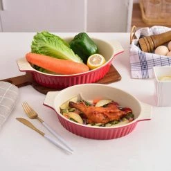 2-Piece Red Oval Porcelain Bakeware Set 12.75 in. and 14.5 in. Baking Pans by MALACASA -Cheap Bakeware Store red malacasa bakeware sets bake bake 033 b 76 1000