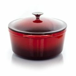 Artisan 7 qt. Oval Enameled Cast Iron Nonstick Casserole Dish in Gradient Red with Lid by MegaChef -Cheap Bakeware Store red megachef casserole dishes 985112870m 1f 1000
