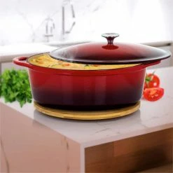 Artisan 7 qt. Oval Enameled Cast Iron Nonstick Casserole Dish in Gradient Red with Lid by MegaChef -Cheap Bakeware Store red megachef casserole dishes 985112870m 31 1000