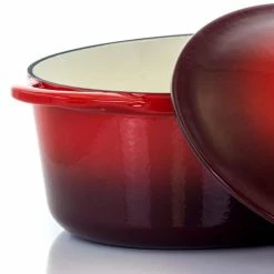 Artisan 7 qt. Oval Enameled Cast Iron Nonstick Casserole Dish in Gradient Red with Lid by MegaChef -Cheap Bakeware Store red megachef casserole dishes 985112870m 44 1000