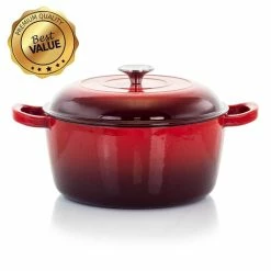 5 Qt. Round Enameled Cast Iron Casserole in Red with Lid by MegaChef