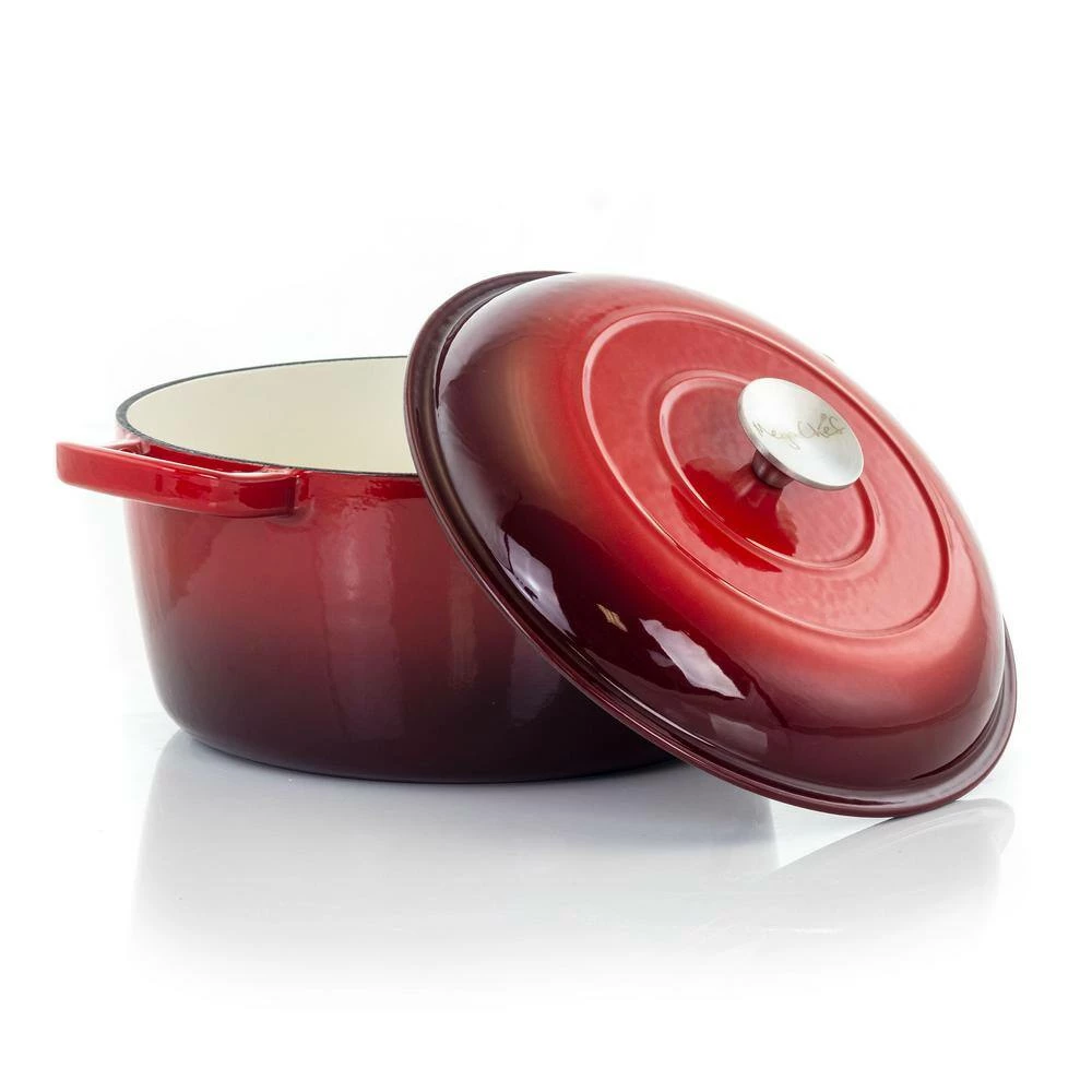 5 Qt. Round Enameled Cast Iron Casserole in Red with Lid by MegaChef 2 5 Qt. Round Enameled Cast Iron Casserole in Red with Lid by MegaChef - Image 2