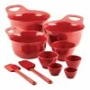 Mix and Measure Mixing Bowl Measuring Cup and Utensil Set, 10-Piece, Red by Rachael Ray