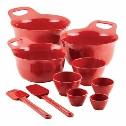 Mix and Measure Mixing Bowl Measuring Cup and Utensil Set, 10-Piece, Red by Rachael Ray