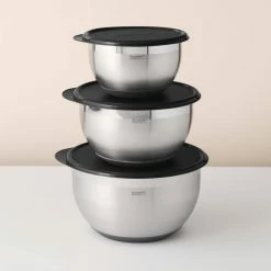 Essentials Geminis 8-Piece 18/10 Stainless Steel Mixing Bowl Set with Lids by BergHOFF -Cheap Bakeware Store silver berghoff mixing bowls 1106251 4f 1000