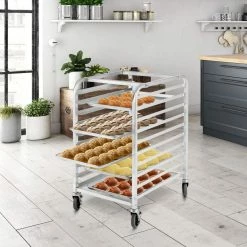Aluminum 10 Sheet Bun and Sheet Pan Rack with Rolling Casters by ANGELES HOME -Cheap Bakeware Store silver cooling racks m44 8kc420 31 1000