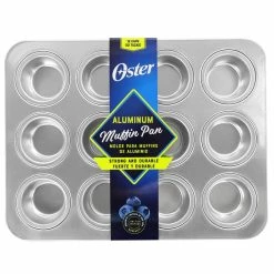 Baker's Glee 12-Cup Aluminum Muffin Pan in Silver by Oster -Cheap Bakeware Store silver oster cupcake pans muffin pans 985115194m 44 1000