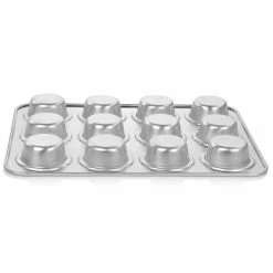 Baker's Glee 12-Cup Aluminum Muffin Pan in Silver by Oster -Cheap Bakeware Store silver oster cupcake pans muffin pans 985115194m 4f 1000