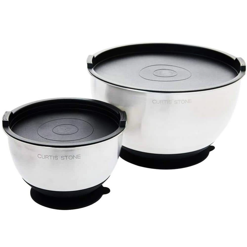 Stainless Steel Suctioning Mixing Bowl Set with Lids (Set of 2) by LEXI HOME 1 Stainless Steel Suctioning Mixing Bowl Set with Lids (Set of 2) by LEXI HOME