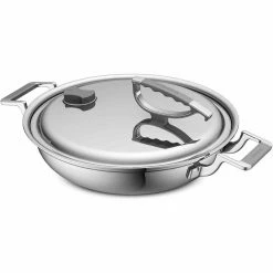 3 qt. Stainless Steel Dual-Handle Casserole Pan with Silicone Handles and Convenient Lid with Patented Rim Latch by Unbranded