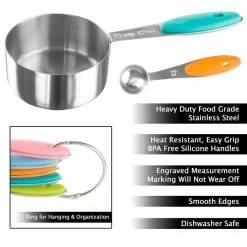 10-Piece Stainless Steel with Silicone Measuring Cups and Spoons Set by Classic Cuisine -Cheap Bakeware Store stainless steel classic cuisine measuring cups measuring spoons hw031030 4f 1000