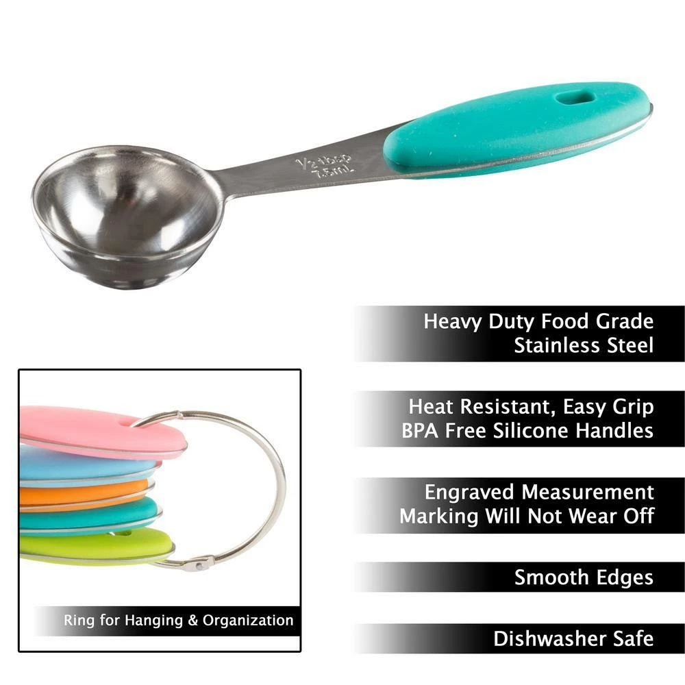5-Piece Stainless Steel with Silicone Measuring Spoon Set by Classic Cuisine 3 5-Piece Stainless Steel with Silicone Measuring Spoon Set by Classic Cuisine - Image 3