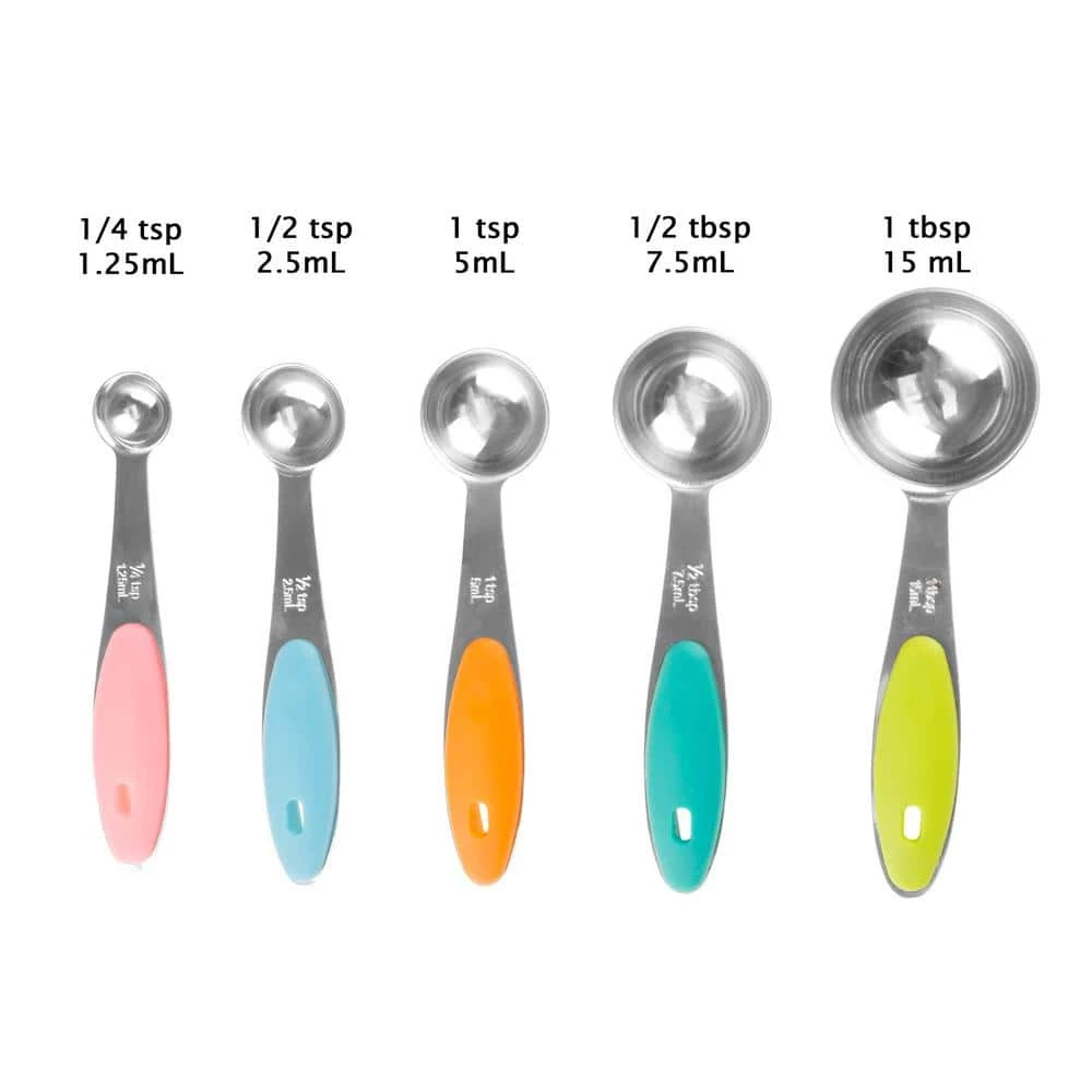 5-Piece Stainless Steel with Silicone Measuring Spoon Set by Classic Cuisine 2 5-Piece Stainless Steel with Silicone Measuring Spoon Set by Classic Cuisine - Image 2