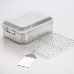 4-Piece All-in-one Stainless Steel Roaster and Lasagna Pan with Plastic Cover by ExcelSteel