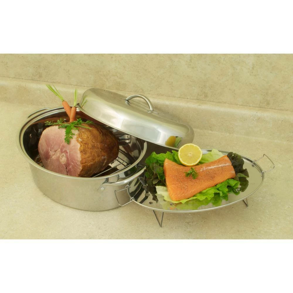 23 lb. All-In-1 Stainless Steel High Dome Roaster and Fish Poacher by ExcelSteel 4 23 lb. All-In-1 Stainless Steel High Dome Roaster and Fish Poacher by ExcelSteel - Image 4
