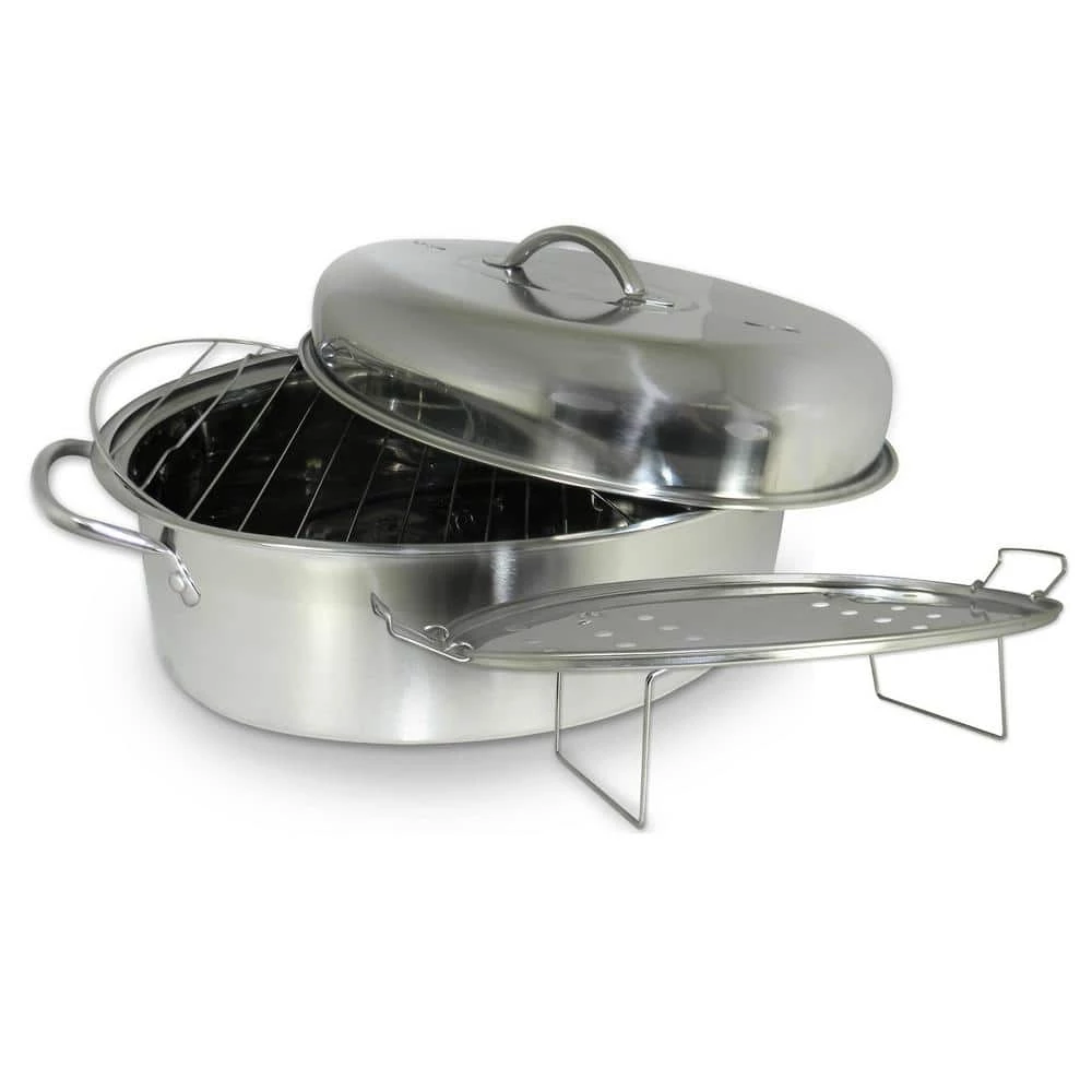 23 lb. All-In-1 Stainless Steel High Dome Roaster and Fish Poacher by ExcelSteel 1 23 lb. All-In-1 Stainless Steel High Dome Roaster and Fish Poacher by ExcelSteel