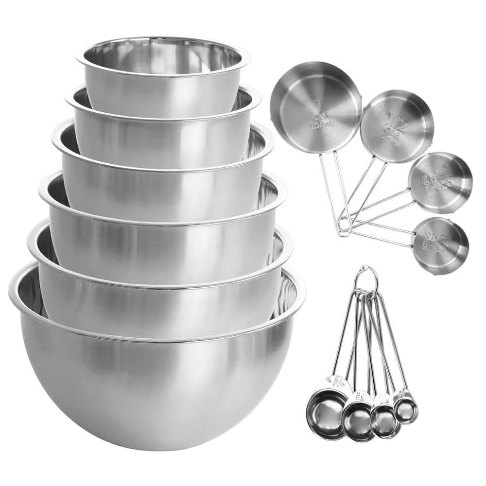 14-Piece Stainless Steel Measuring-cup and Spoon Set with Mixing Bowls by MegaChef 2 14-Piece Stainless Steel Measuring-cup and Spoon Set with Mixing Bowls by MegaChef - Image 2
