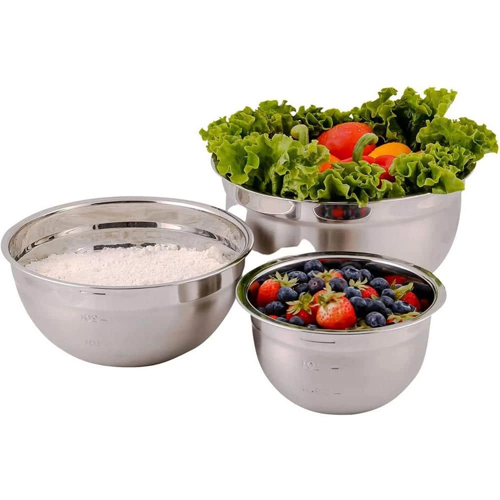 3-Piece Mixing Bowls with Lids Stainless Steel Kitchen Storage Bakeware Set by OVENTE 1 3-Piece Mixing Bowls with Lids Stainless Steel Kitchen Storage Bakeware Set by OVENTE