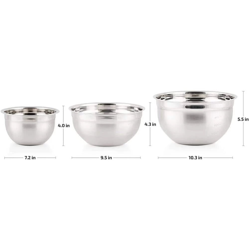 3-Piece Mixing Bowls with Lids Stainless Steel Kitchen Storage Bakeware Set by OVENTE 7 3-Piece Mixing Bowls with Lids Stainless Steel Kitchen Storage Bakeware Set by OVENTE - Image 7