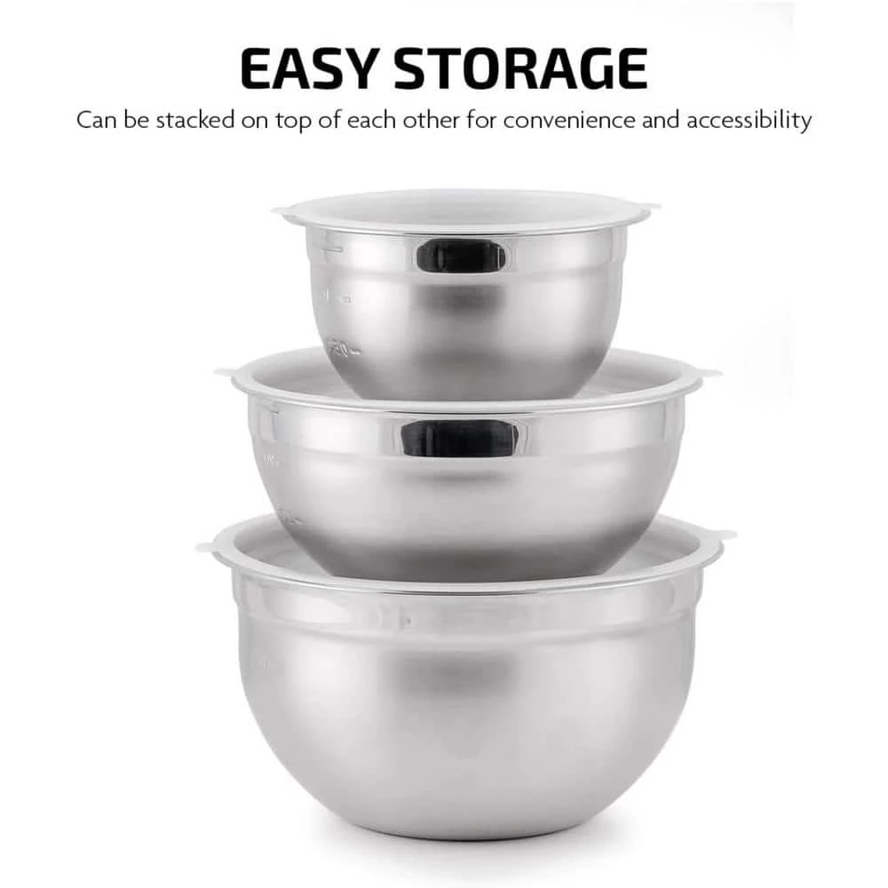 3-Piece Mixing Bowls with Lids Stainless Steel Kitchen Storage Bakeware Set by OVENTE 2 3-Piece Mixing Bowls with Lids Stainless Steel Kitchen Storage Bakeware Set by OVENTE - Image 2