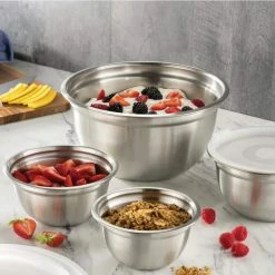 Stainless Steel Nested Mixing Bowls with White Lids (Set of 5) by LEXI HOME -Cheap Bakeware Store stainless steel satin finish mixing bowls lb5087 1f 1000