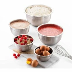 Stainless Steel Nested Mixing Bowls with White Lids (Set of 5) by LEXI HOME -Cheap Bakeware Store stainless steel satin finish mixing bowls lb5087 4f 1000